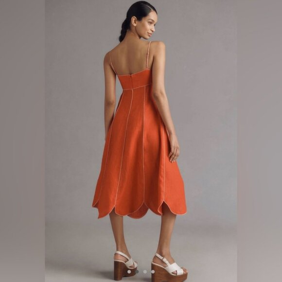 Farm Rio Bow Scalloped Linen Midi Dress, MED NWT - Picture 6 of 11